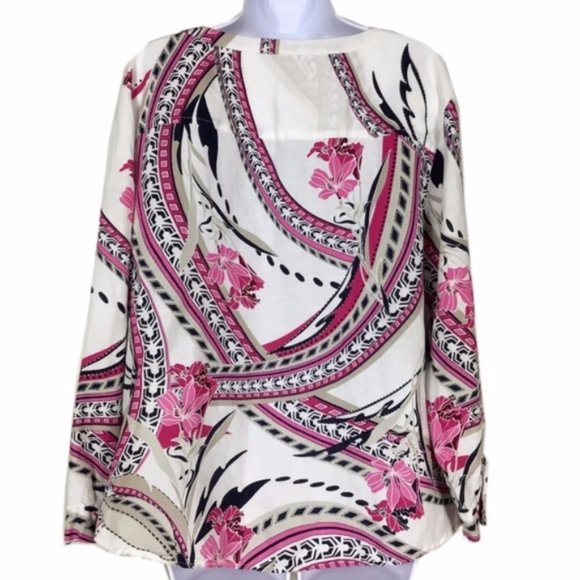 Linen Blend Floral Swirl Top Blouse JM Collection - Picture 2 of 8